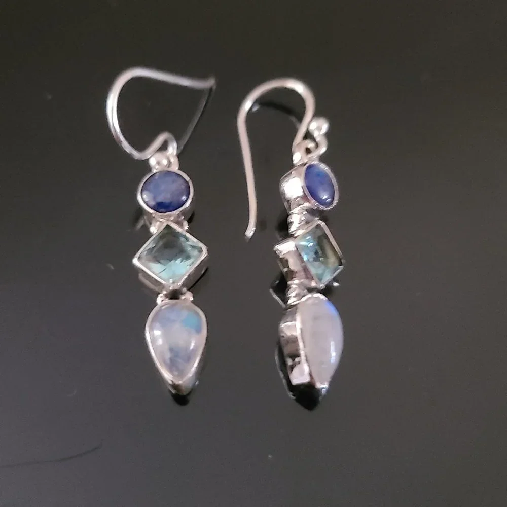 Business Casual Gemstone Precious Earrings-Kyanite ,Topaz-Remarkable Earrings - Picture 4 of 6